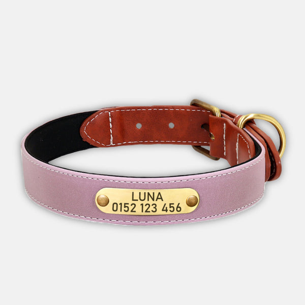 personalisiertes hundehalsband premium aus leder pink