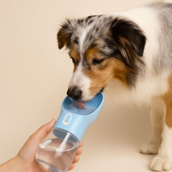 Hundetrinkflasche für unterwegs - Trinkflasche für Hunde mit Futterbehälter
