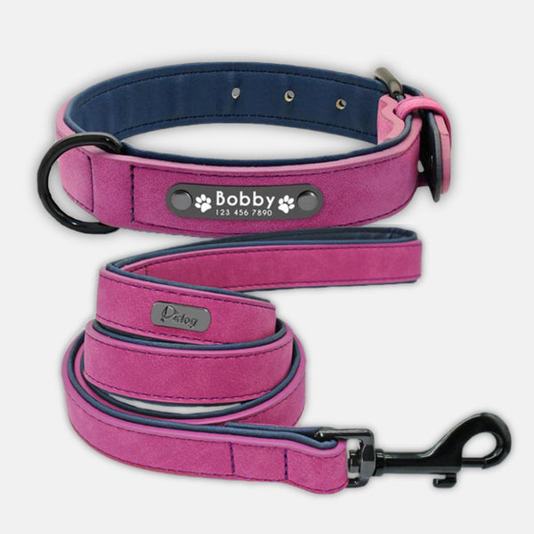 Hundehalsband aus Leder und Pink- personalisiert - alle Hundegrößen