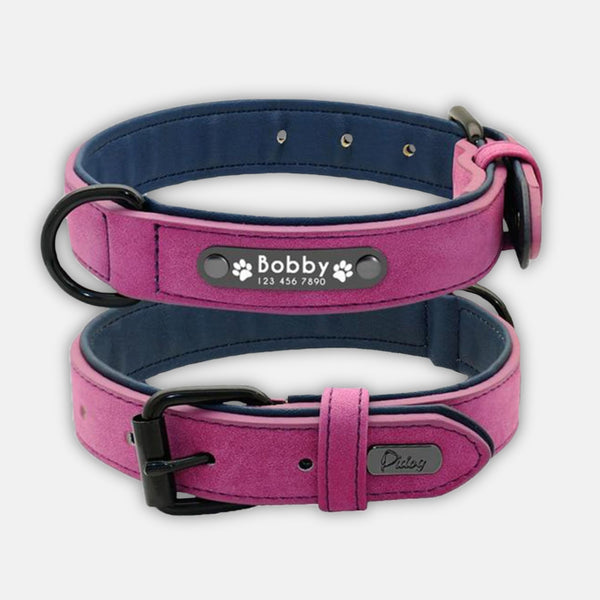 Hundehalsband aus Leder und pink- personalisiert - alle Hundegrößen