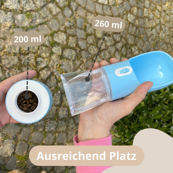Hunde Trinkflasche inkl. Futterbehälter
