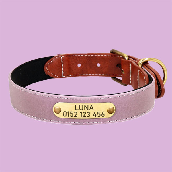 personalisiertes hundehalsband premium aus leder pink